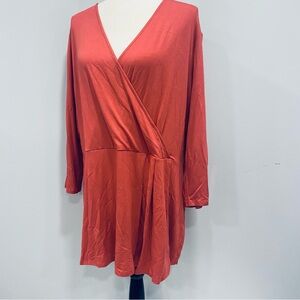 J JILL XL Tall Wearever Salmon Red Faux Wrap V-Neck Minimalist Lagenlook Top